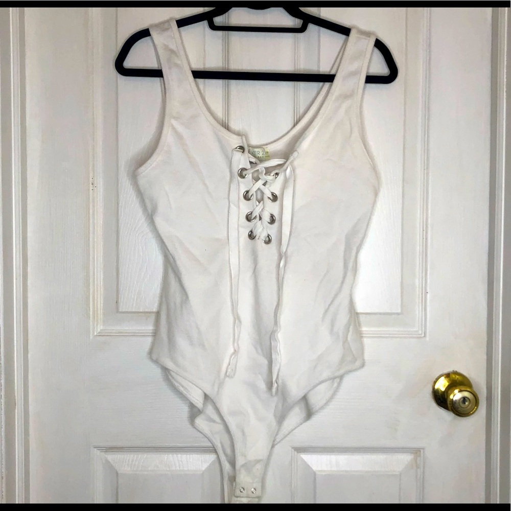 Forever21 White lace up Bodysuit 0X.